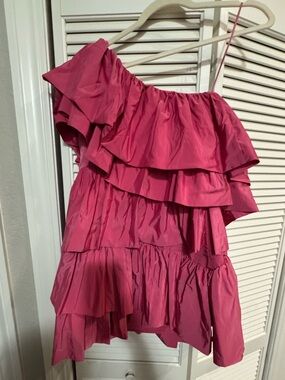 Endless Rose One-Shoulder Ruffled Mini Dress in Hot Pink
